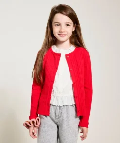 Cardigan fille côtelé rouge