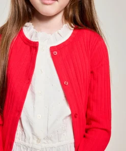 Cardigan fille côtelé rouge