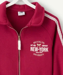 Cardigan fille zippé bordeaux message