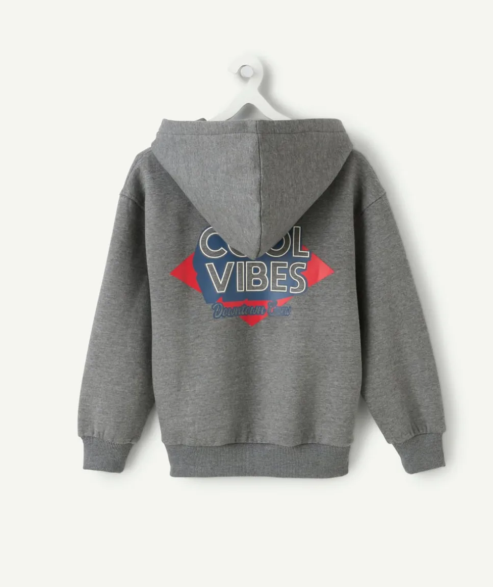 Cardigan garçon zippé gris capuche imprimé