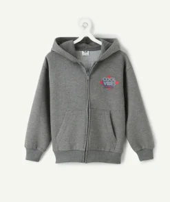 Cardigan garçon zippé gris capuche imprimé