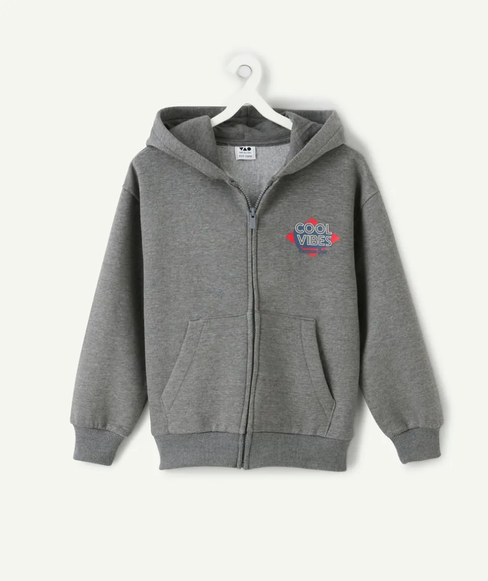 Cardigan garçon zippé gris capuche imprimé