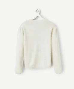 Cardigan manches longues fille écru avec détails pailletés