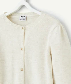 Cardigan manches longues fille écru avec détails pailletés
