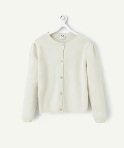 Cardigan manches longues fille écru avec détails pailletés