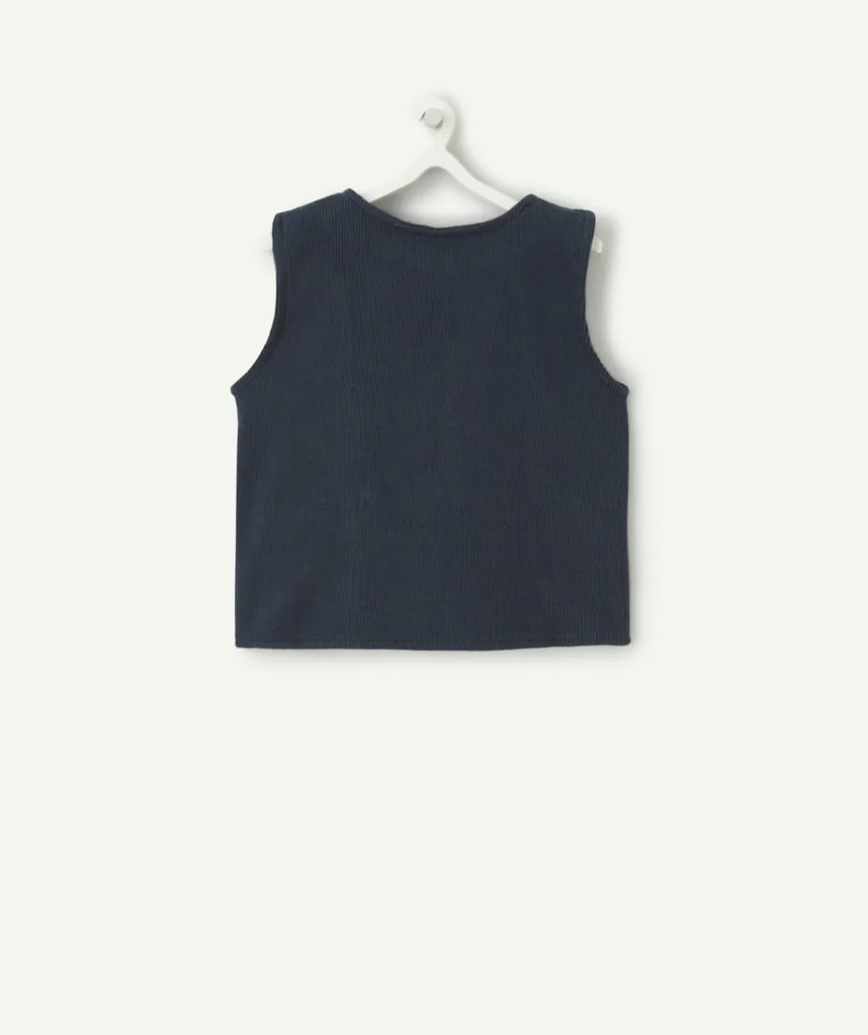 Cardigan sans manches bébé garçon bleu marine côtelé