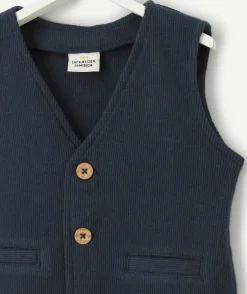 Cardigan sans manches bébé garçon bleu marine côtelé