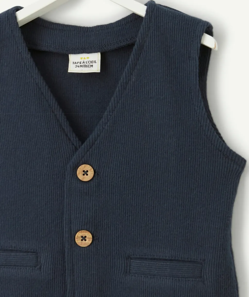 Cardigan sans manches bébé garçon bleu marine côtelé