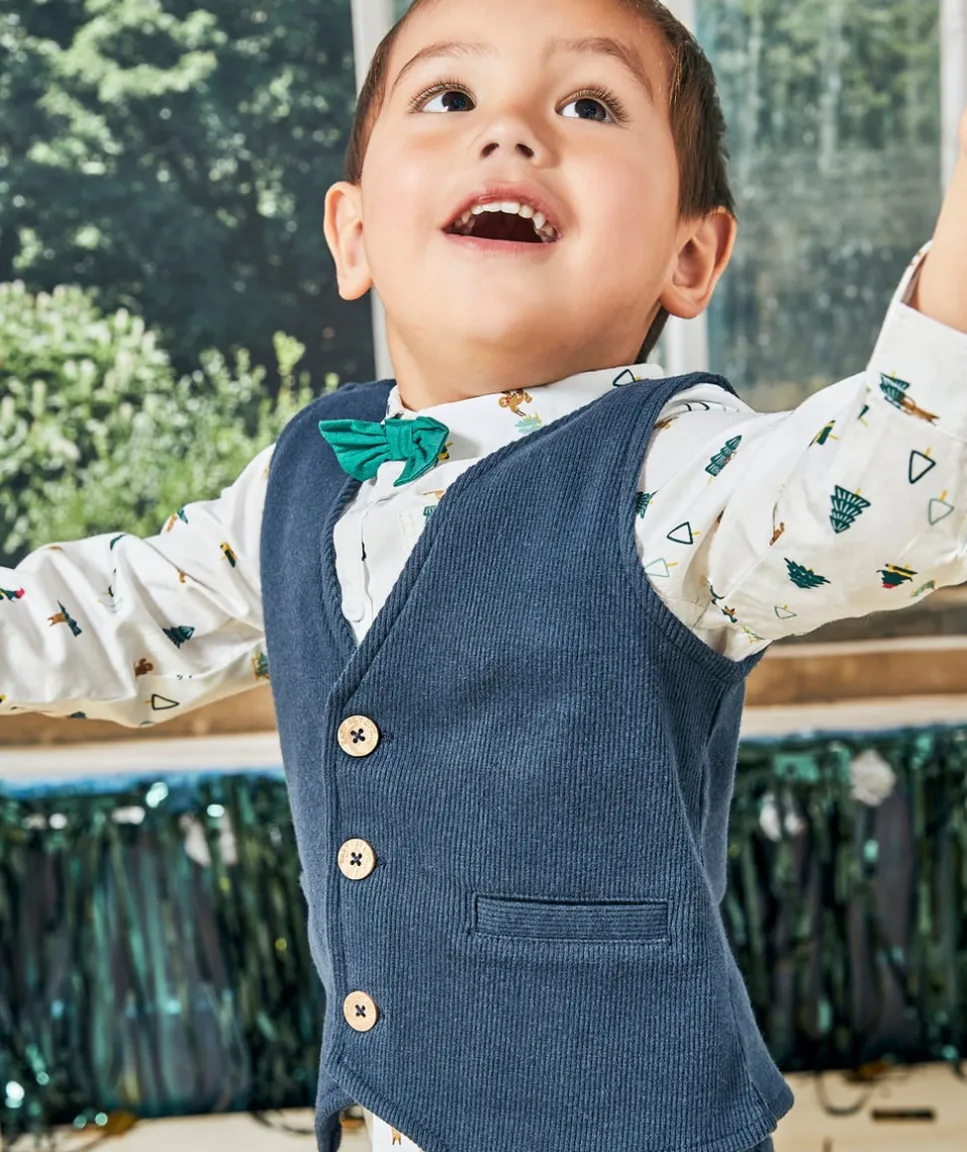 Cardigan sans manches bébé garçon bleu marine côtelé