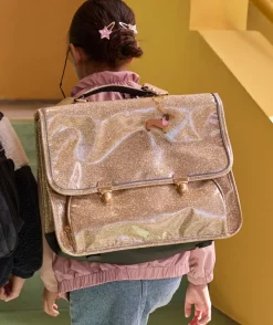 Cartable fille pailleté couleur dorée chien