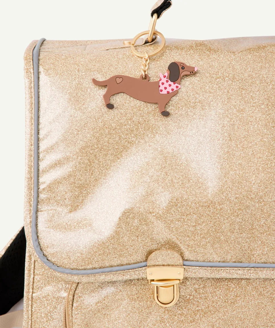 Cartable fille pailleté couleur dorée chien