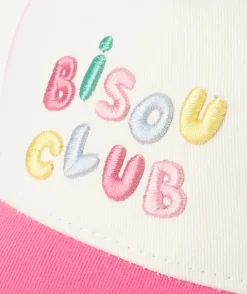 Casquette bébé fille rose et blanche message brodé bisou club