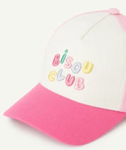 Casquette bébé fille rose et blanche message brodé bisou club