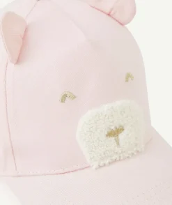 Casquette bébé fille rose thème ourson avec détails bouclettes