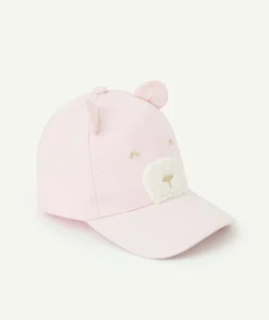 Casquette bébé fille rose thème ourson avec détails bouclettes