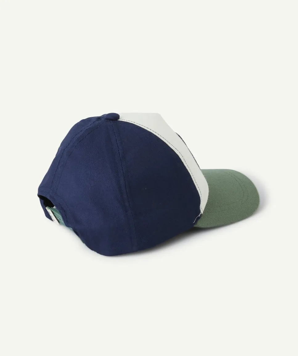 Casquette bébé garçon blanc bleu et vert avec patch dinosaure
