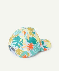 Casquette bébé garçon bleue avec patch brodé et imprimé feuille