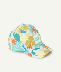 Casquette bébé garçon bleue avec patch brodé et imprimé feuille