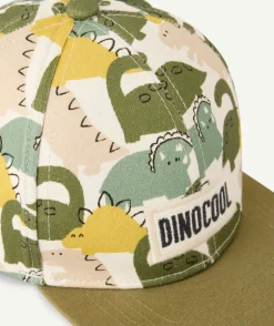 Casquette bébé garçon en coton imprimé dinosaures avec visière kaki
