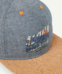 Casquette bleu garçon en coton avec visière effet liège