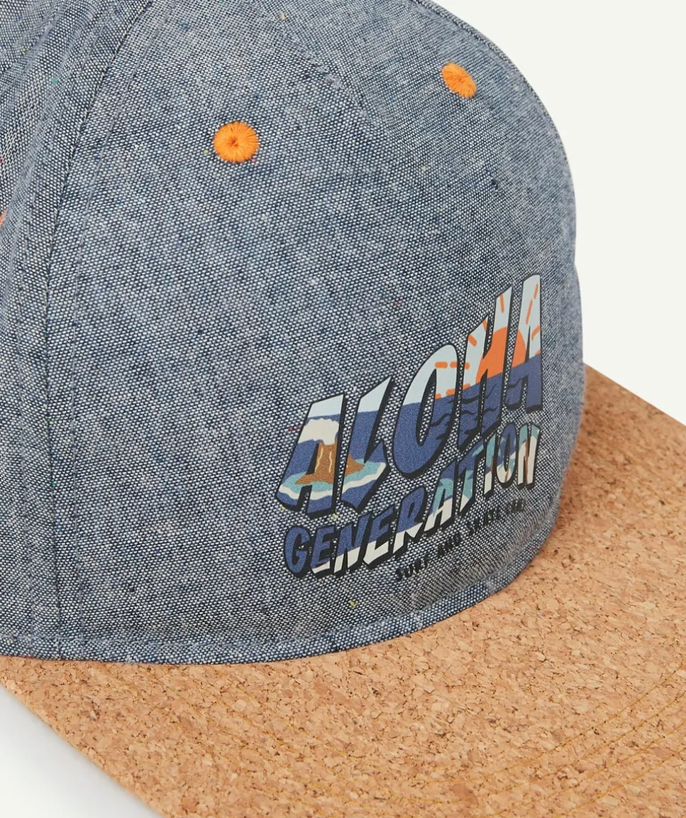 Casquette bleu garçon en coton avec visière effet liège
