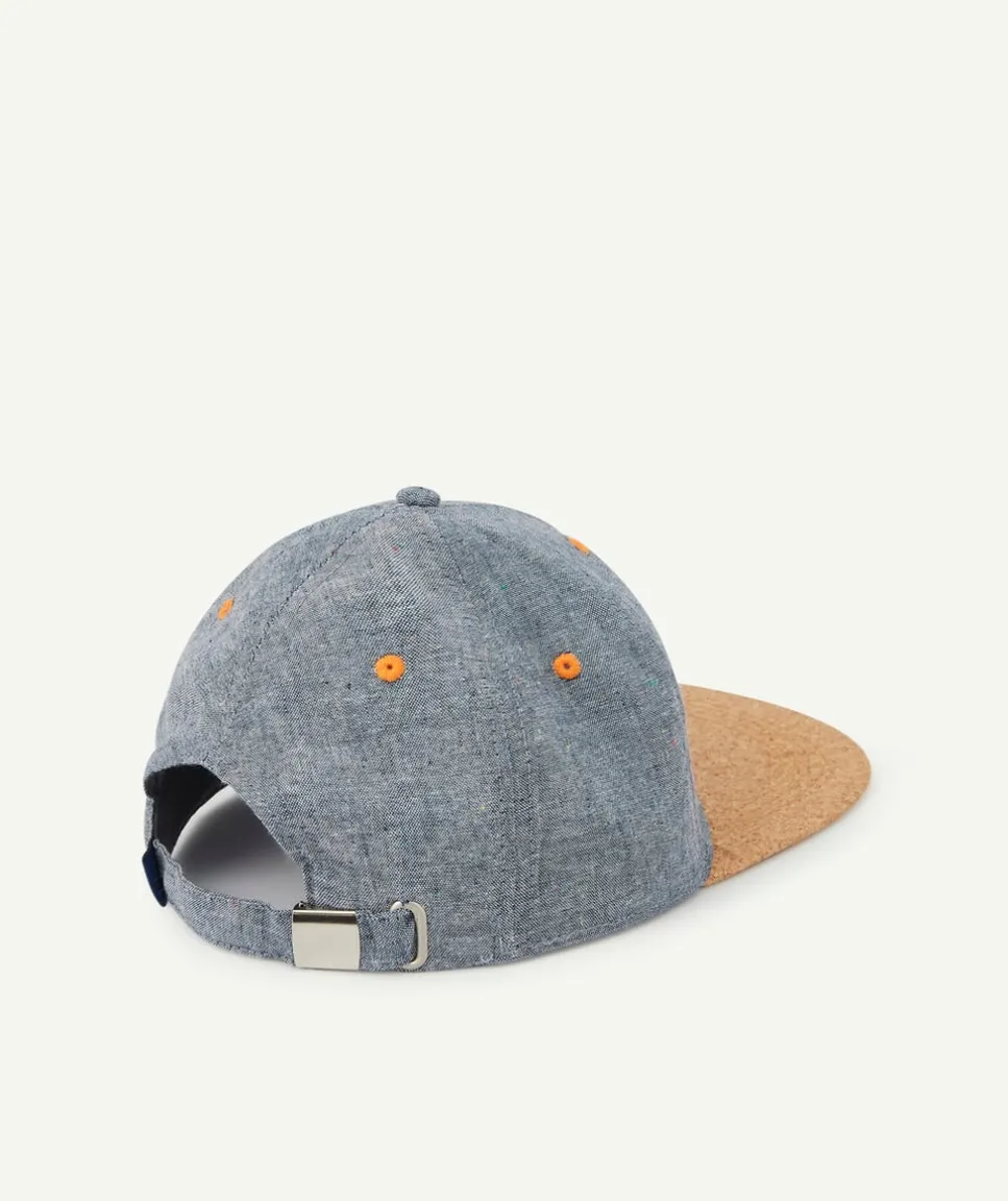 Casquette bleu garçon en coton avec visière effet liège