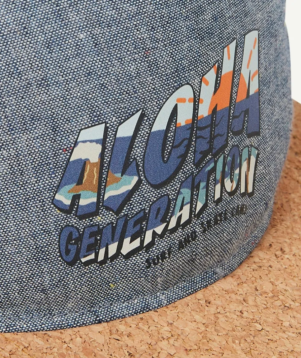 Casquette bleu garçon en coton avec visière effet liège