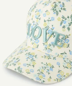 Casquette fille imprimée fleurs avec message brodé