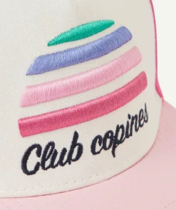Casquette fille rose avec message et motif brodé coloré