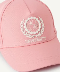 Casquette fille rose thème campus brodé blanc