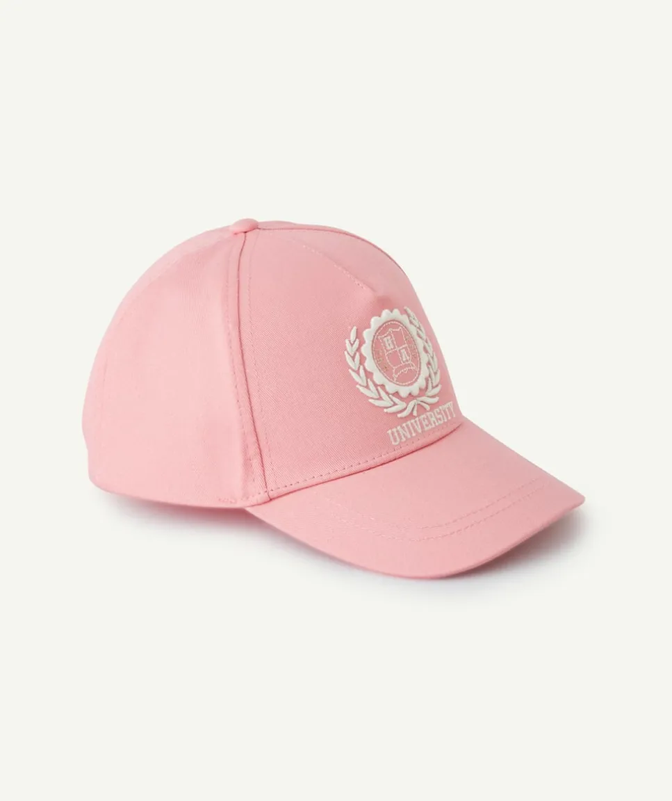 Casquette fille rose thème campus brodé blanc