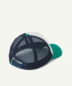 Casquette garçon avec filet bleu marine et message casque vert