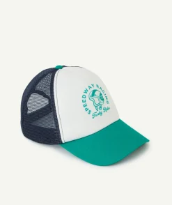 Casquette garçon avec filet bleu marine et message casque vert