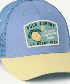 Casquette garçon bleu et jaune avec patch brodé