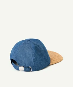 Casquette garçon bleu marine denim avec visière effet liège et broderies