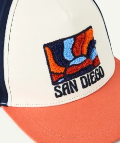 Casquette garçon bleu marine et orange avec patch coloré