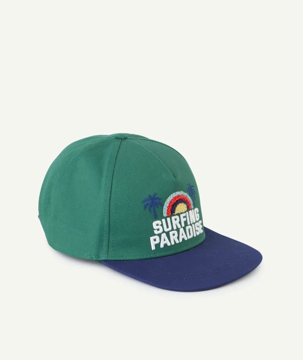 Casquette garçon en coton kaki et bleu avec patch en bouclettes