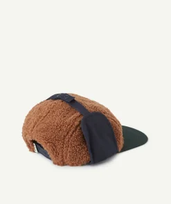 Casquette garçon en sherpa marron et bleu marine