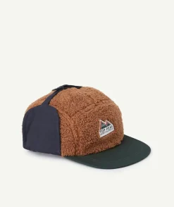 Casquette garçon en sherpa marron et bleu marine