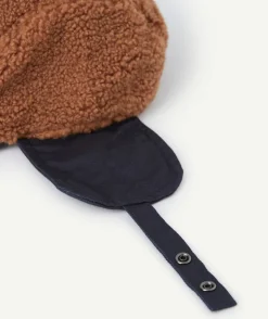 Casquette garçon en sherpa marron et bleu marine