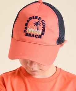 Casquette garçon orange et bleu marine