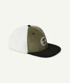 Casquette garçon tricolore en velours côtelé et bouclettes