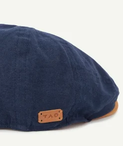 Casquette gavroche garçon en coton bleu marine et camel