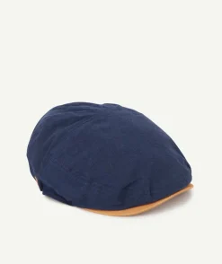 Casquette gavroche garçon en coton bleu marine et camel