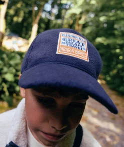 Casquette polaire garçon bleu marine avec patch et messages