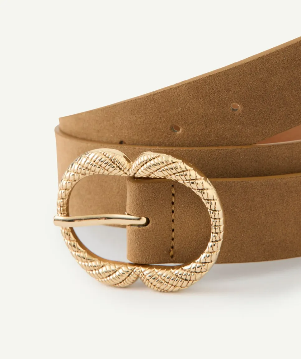 Ceinture camel avec boucle couleur dorée pour fille