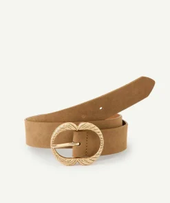 Ceinture camel avec boucle couleur dorée pour fille