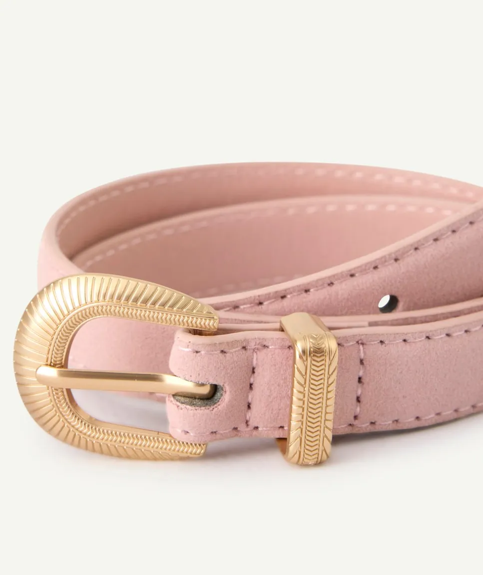 Ceinture fille rose avec boucle couleur dorée