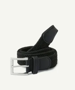 Ceinture tressée noire avec boucle argentée