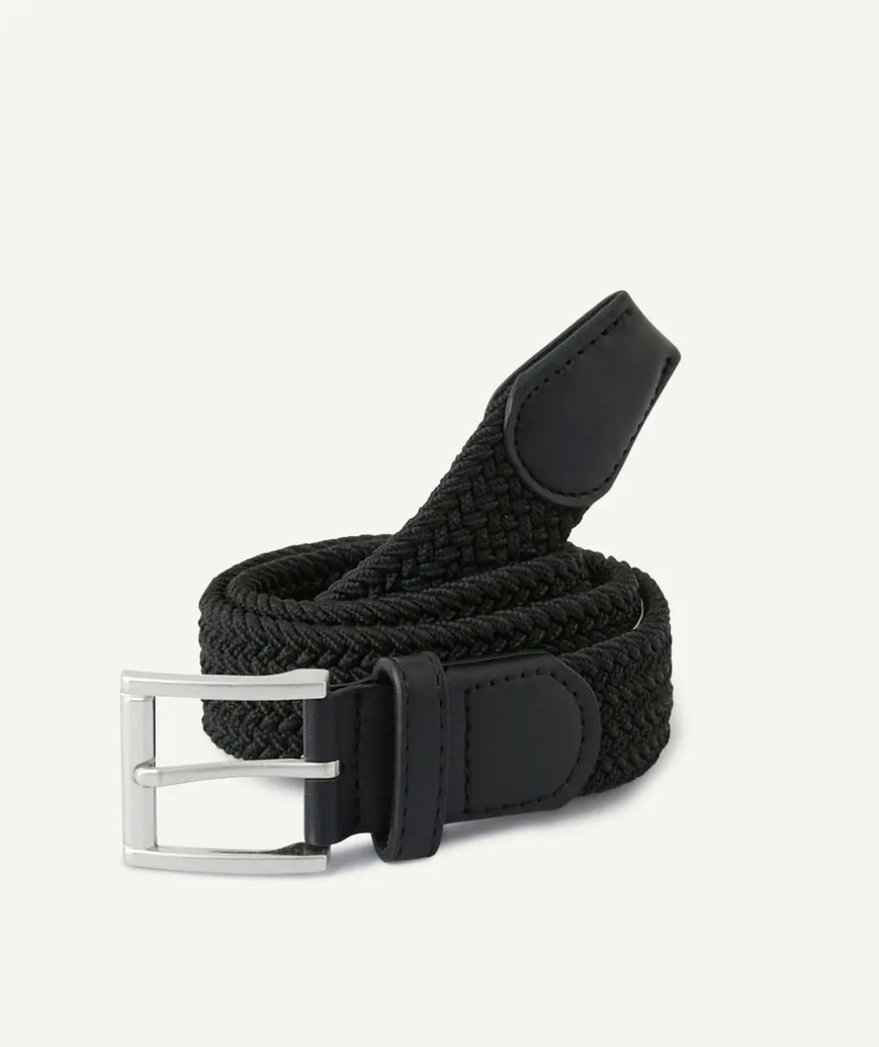 Ceinture tressée noire avec boucle argentée